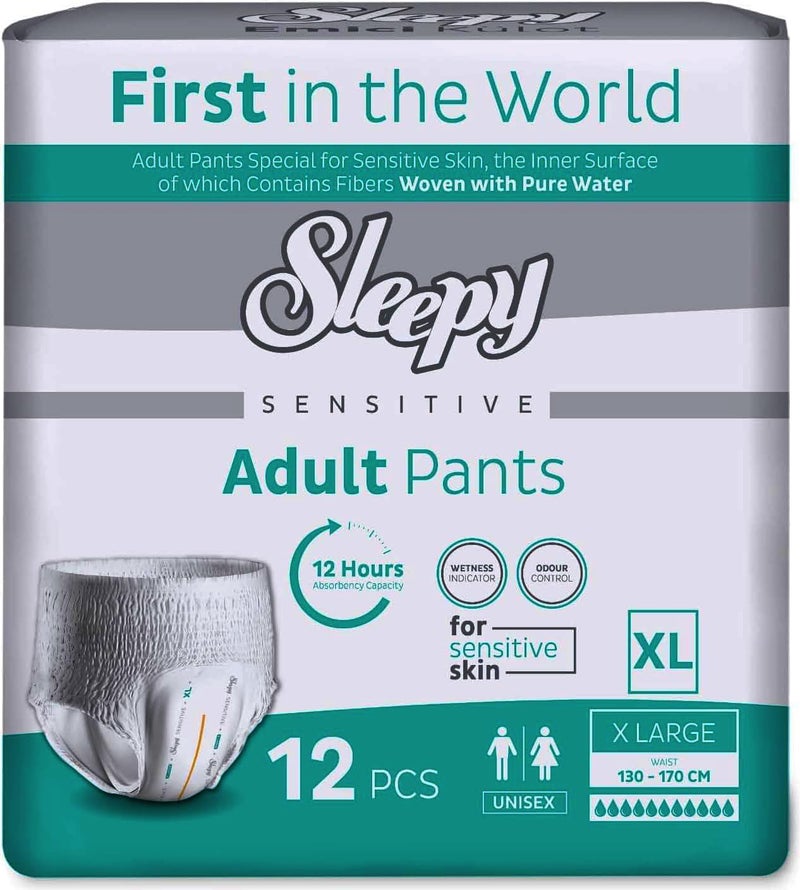 Sleepy Sensitive Adult Pants - X Large (130-170 CM) - 12 Pcs - Unisex Pull-Up Diapers for Sensitive Skin - Image 1